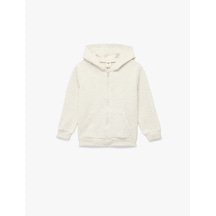 Koton Kapşonlu Dokulu Uzun Kollu Fermuarlı Sweatshirt Bej 6wmg10094ak Ekru