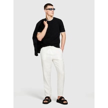 Sisley %100 Keten Beli Büzgülü İpli Slim Fit Pantolon Erkek Kırık Beyaz Pantolon - 325p4aghsf043 Krem