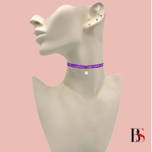 Mor Renk Kadife Kadın Akrilik Inci Choker Kolye Renkli