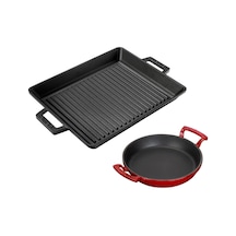 Lava Döküm Izgara Tava 26x32 & 20 Cm Sahan Set - Gerçek Izgara Lezzeti Evde Çok Renkli