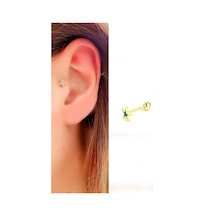 Opal Taşlı 925ayar Gümüş Üzerine Altın Kaplama Yıldız Figürlü Tragus Kıkırdak Piercing Altın