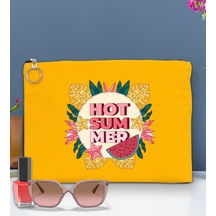 Bk Gift Yaz Temalı-8 Astarlı Sarı Portföy Çanta 30x21cm, Baskılı El Çantası, Organizer Çanta