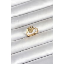 316l Çelik Gold Renk Nazar Detaylı Kalp Model Kadın Yüzük Diğer