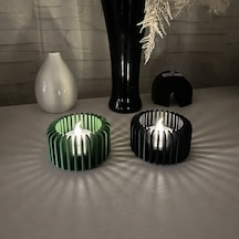 3d Baskı Modern Çizgili Mumluk - Tealight Mumluk 1 Adet -yeşil Diğer