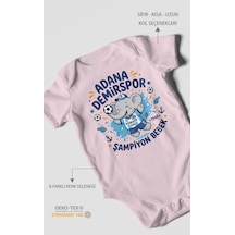 Morivokids Adana Demirspor Temalı Kısa Kollu Bebek Body %100 Pamuk Bebe Pembe