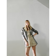Koton Blazer Ceket Desenli Parlak Dokulu Fleto Cepli Bej Desenli 4sak50153uw Ekru