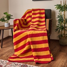 Soft Çizgili Pamuklu Tv Battaniyesi - Sarı / Kırmızı - 130x170 Cm Çok Renkli