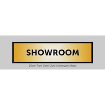 Showroom Yazılı Kapı Levhası ,yönlendirme Levhası ,simli Gold Renkli Aliminyum Levha