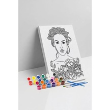 Çiçekli Kadın Portresi Mandala Ahşap Boyama Seti 40x50 Cm