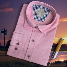 Uzun Kol Linen Keten Slim Fit 4 Mevsim Giyilebilen Pamuklu Gömlek Pembe