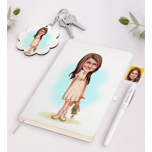 Kişiye Özel Kız Çocuk Karikatürlü Beyaz Defter Kalem Ve Anahtarlı N11.12475