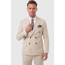 Deepsea Erkek Slim Fit Kruvaze Bej Takım Elbise Likralı Spor Şık Business 2702414