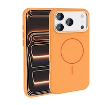 Zore Apple iPhone Uyumlu 17 Pro Max Kılıf M-safe Şarj Özellikli Metal Kamera Çerçeveli Edi Silikon Kapak Turuncu