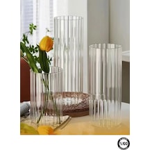 Optik Desenli Cam Vazo 3lü Set 10çap 15-20-25 Cm Yükseklik Beyaz