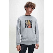 Pubg Wınner Kadın Baskılı Gri Melanj Erkek Örme Sweatshirt