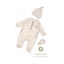 Babycosy Organic Wear Bebek Tulum Şapka %100 Organik Pamuk , Bebek - Yenidoğan- Csy8182 Krem