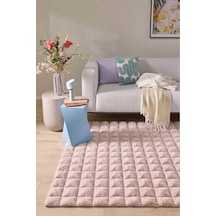 Yıkanabilir Yumuşak Peluş Post Shaggy Çocuk Odası Oturma Odası Salon Mutfak Halısı Diamante Batik Pudra