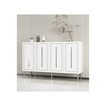Sahra 120 Cm Konsol, Tv Ünitesi, Çok Amaçlı Dolap Beyaz-altın Beyaz-gümüş