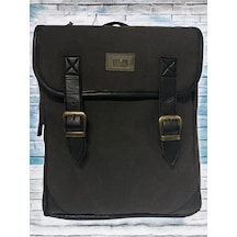 Vintage Kanvas Su Geçirmez Design Unisex Laptop Bölmeli Gezi Okul Seyahat Kamp Sırt Çantası 29x37cm Siyah