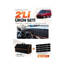 E-biz Fiat Doblo Tam Kapalı 2015-2023 Uyumlu Torpido + Tay Tüyü Çanta - Siyah-kahverengi - Fı026