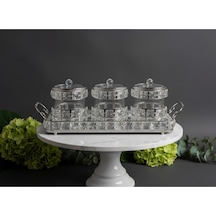 Çnr Home Collection Gümüş Lüx Taşli Tepsili 3 'lü Baharatlik - Şekerlik - Sunumluk Gümüş
