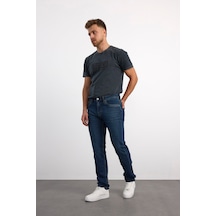 72595 73604 Erkek Comford Fit Mıd Rıse Slim Leg Denim Pantolon 72595-73604 Dark Blue Black