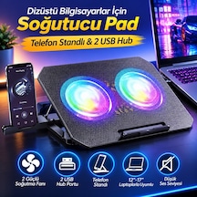 Huawei Matebook 14.2'' Uyumlu Çift Fanlı Laptop Soğutucu Stand Telefon Standlı, 2 Usb Hub