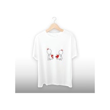 Puzzle Çift Detaylı Unisex Tişört Beyaz