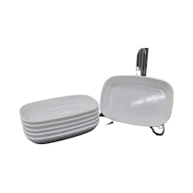 6 Adet Beyaz Melamin Kayık 17 Cm Orta Boy Salata Tabağı Oval