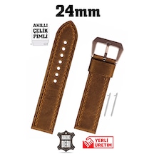 24mm Kahverengi Spor Crazy Nubuk Hakiki Deri Saat Kordonu Kayış Akıllı Pimli Rose Gold