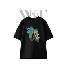Thewert Azadi Kulesi Tasarım Baskılı Ünisex Siyah Oversize T-shirt