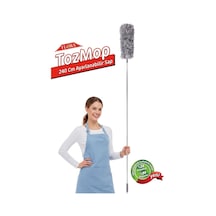 Teleskopik Saplı Toz Alma Mopu 240 Cm, Uzatılır Duvar Tavan Yer Temizleyici Mikrofiber Tozucu F277 Gri