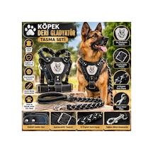Köpek Hakiki Deri Gladyatör Göğüs Tasma Seti - Armalı, El Örgüsü Sevk Kayışı Çok Renkli