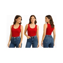 İngegno Body Geniş Bisiklet Yaka Sıfır Kol Viskon Örme Ring Kumaş Body Kadın Kırmızı