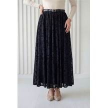 Unika Boutique Ülkü Astarlı Kemerli Organize Etek-ek752.1 Kahve Siyah