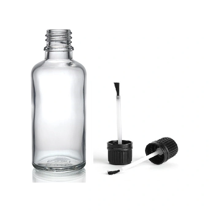 50ml Şeffaf Cam Şişe Fırça Kapaklı, 24 Adet, Ecza Şişesi, Kozmetik Şişe, Yapıştırıcı Şişesi, Yağ Şişesi Diğer