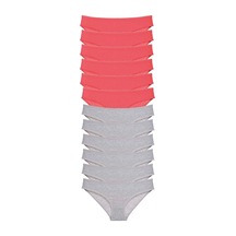 12 Adet Süper Eko Set Likralı Kadın Slip Külot Fuşya Gri Çok Renkli