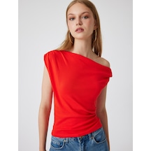 Koton Tek Omuz Üst Omzu Açık Drapeli Slim Fit Pamuklu Kırmızı 4sal30227ık Kırmızı