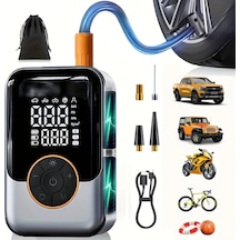 Oldfriend 1 Adet Gümüş Renk Taşınabilir Araba Pompası, Kablosuz Led Işıklı Dijital Basınç Göstergeli