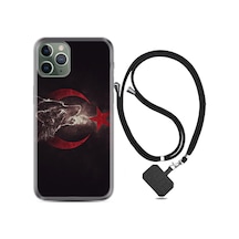 Apple Uyumlu  iPhone 11 Pro Max Kılıf Boyun Askılı Kurt ve Ay Yıldız 1403