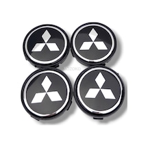 Mitsubishi Uyumlu 58/ 55 Mm Siyah Gümüş Geçmeli Jant Göbeği Kapak Seti, 4 Adet Krom Görünümlü
