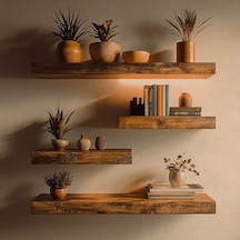 Nest Woodtr Dekoratif Doğal Ahşap Tekli Raf Gizli Raf 60x15x4 Cm Gizli Aparatlı Raf 1 Adet
