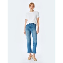 Koton Yüksek Bel İspanyol Paça Denim Pantolon - Kick Flare Jeans Orta İndigo 5sal40110md Indigo İndigo