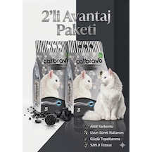Catbravo Doğal Bentonite- Süper Topaklanan Aktif Karbonlu Kedi Kumu 10 Lt X 2 Adet