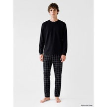 Lc Waikiki Lc Waıkıkı Siyah Bisiklet Yaka Uzun Kollu Erkek Pijama Üst