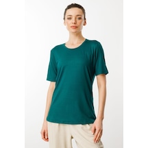 Kadın Sıfır Yaka Basic Penye T-shirt Yeşil Yeşil Kadın Sıfır Yaka Basic Penye T-shirt Yeşil Yeşil