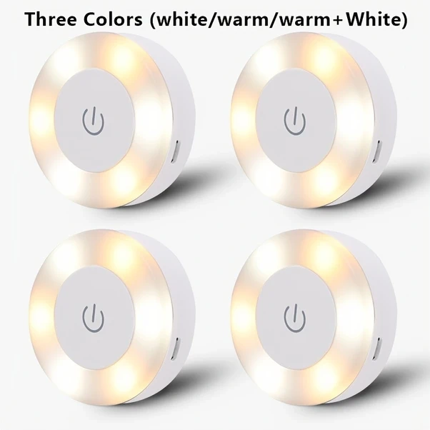 Sunshine011 1/2/4 Adet Led Dokunmatik Gece Lambası, 3 Mod Usb Şarjlı Manyetik Taban, Dekoratif Yuvarlak Gece Işığı