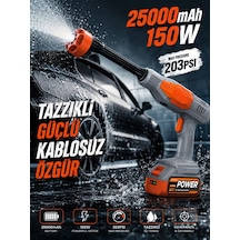 203psı Basınçlı Oto Yıkama Makinesi 25000mah Çift Batarya 150w 6in1 Çantalı Kablosuz Gri