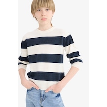 Defacto Erkek Çocuk Bisiklet Yaka Çizgili Triko Kazak C1710a825auer113 Ekru