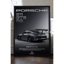 Porsche 911 Gt3 Rs Siyah Ahşap Çerçeveli Poster, Dekoratif Araba Duvar Tablosu